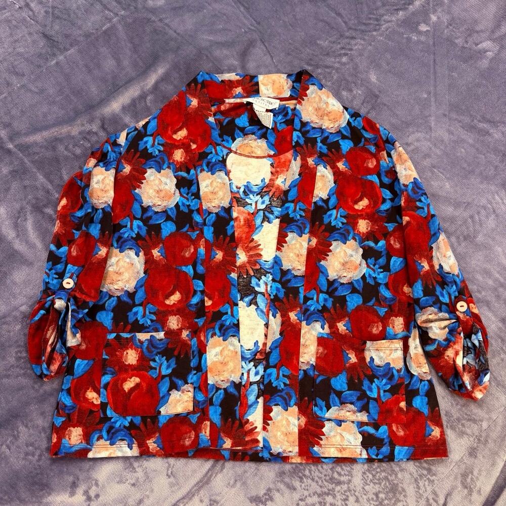 VTG Brownstone Studio Petites Sz PS Floral Abstract Open Front Jacket Fun - Picture 2 of 11